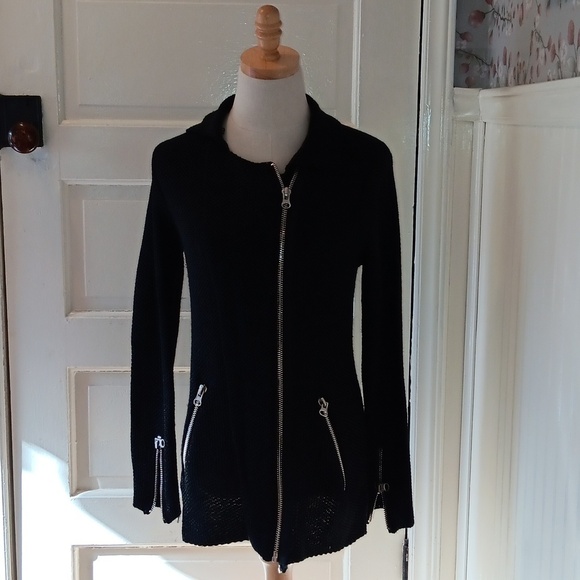 Danity black moto jacket sweater - Picture 1 of 4